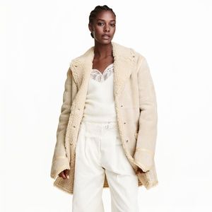 H&M STUDIO Oversize Suede Coat Leather Beige 12/L